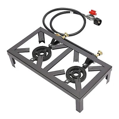 Double Propane Gas Burner Stove Camping BBQ Cooker Cooking With Regulator Hose • $38.95