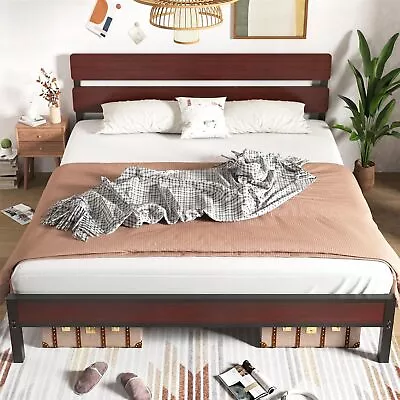 Pliwier King Size Bed Frame With Wooden Headboard And Footboard 13 Metal Slats • $226.90