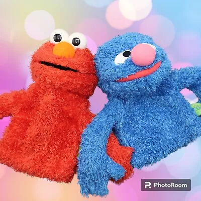 Sesame Street Grover And Elmo Hand Puppet 9  Shaggy Plush Toy By Gund Lot • $28