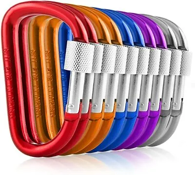 Carabiners Clip Set 10 Multicolor Pack Of 3 Inch Locking D Ring Shape Clips NEW • $9.50