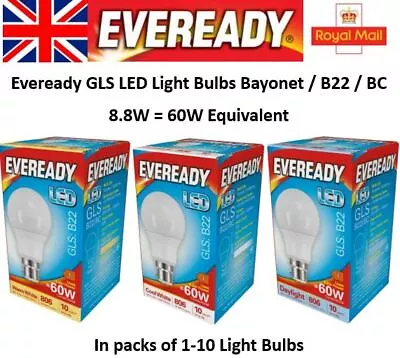 LED Light Bulbs 8.8W = 60W Low Energy Saving GLS Bayonet BC B22 60 Watt Equiv • £5.79