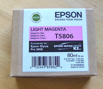 07-2012 Genuine Epson Pro 3800 Only Light Magenta  Ink  T5806 T580600 • $29.89