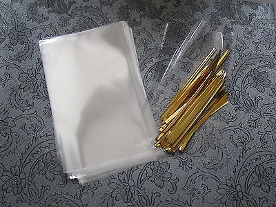 CAKE POP WRAP KIT -3.5 X 5  CELLOPHANE CELLO BAGS & GOLD TIES Recyclable Lolly • £4.60