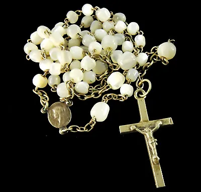 Vintage Catholic Rosary White Mother Of Pearl Beads MOP • $33.75