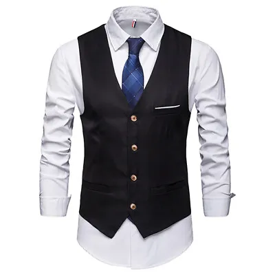 Men Waistcoat Vests For Wedding Waiters Bar Staff Tops Waist Coats Fancy Dress • £7.43