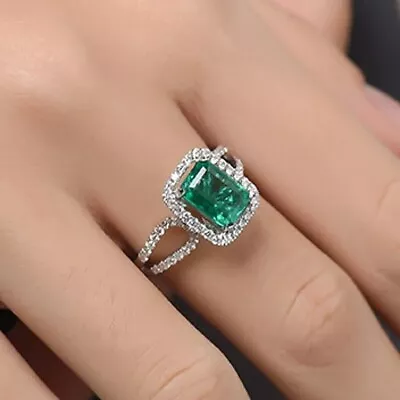 $1179 • Buy 2.50 Ct Natural Emerald & Diamond Wedding Proposal Ring In Solid 14k White Gold