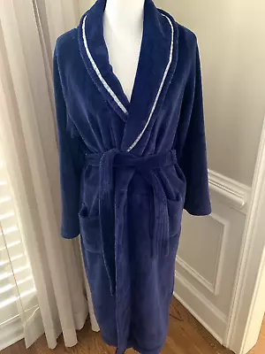 Victorias Secret Bathrobe Medium M Robe Navy Blue Plush Soft Cozy Pockets • $15.71