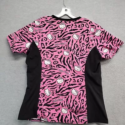 Hello Kitty Women Scrub Top Medium Pink Zebra Print Allover Colorblock • $9.91