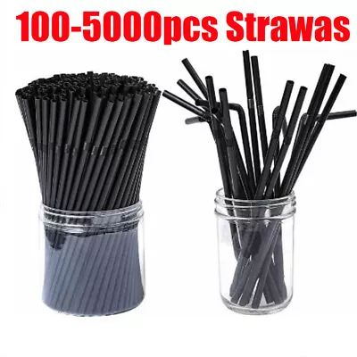 Plastic Flexible Straws Bendy Black Recyclable Drinking Cocktail Straws 1 - 5000 • £5.31