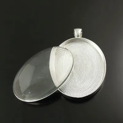 £5.12 • Buy 3Sets Silver Alloy Oval Cameo Setting Base Bezel Pendant Tray With 30*40mm Glass