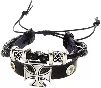 Maltese Iron Cross Leather Bracelet Wristband Biker Rocker Punk Goth • $13.95