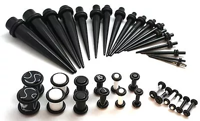 36pc Tapers Plugs Ear Stretching Kit 00G-14G Gauges Black White + INSTRUCTIONS  • $20.99