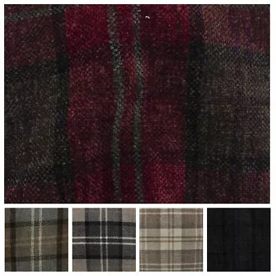 Heavy Weight Check Tartan Plaid Chenille Thick Strong Upholstery Fabric • £1.25