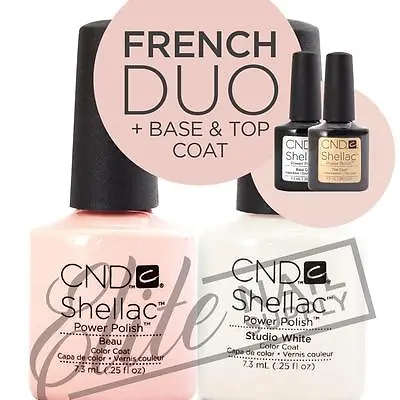 CND SHELLAC Color Coat 7.3ml - Any French Duo + Base +Top + FREE Remover Wraps • $95.95