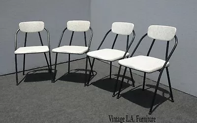 Set Of Four Mid Century Modern White Dining Room Chairs ~ Folding • $550