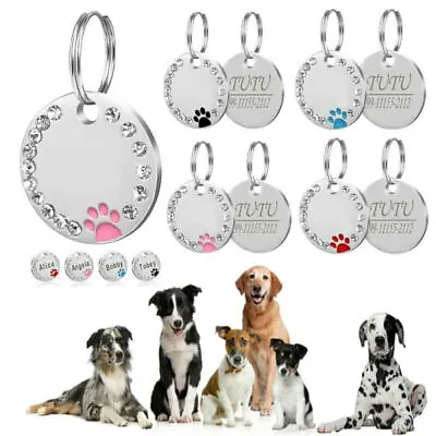 £4.10 • Buy  Personalised ENGRAVING Dog ID/Cat ID Name Bling Tag Puppy Pet ID Tags 10 COLORS