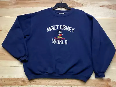 VINTAGE Disney World Sweatshirt Mens Large Blue Crewneck Pullover Mickey Mouse • $24.99