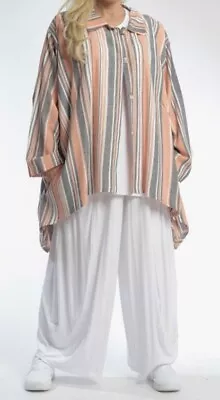 PLUS SIZE ORANGE/MULTI LINEN BLEND STRIPED 2 POCKETS  A-LINE JACKET Size 30-36 • £89