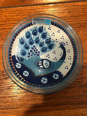 Nahariya Glass Israel Blue Peacock Bowl 5 1/2  Diameter 1 1/4  High • $39.99
