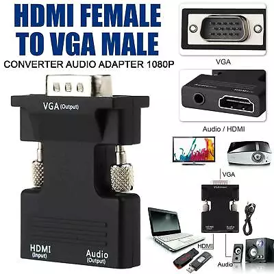 £3.14 • Buy HDMI Female To VGA Male With Audio Output Cable Converter Adaptor Lead - 1080P