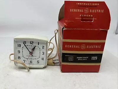 Vintage GE Electric Clock Antique White Model 7223 Room Mate USA New Old Stock • $19