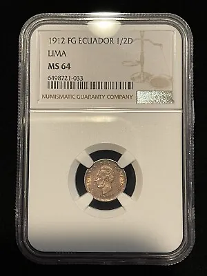 ECUADOR 1/2 Decimo 1912 FG (Lima Mint) NGC MS64 Choice UNC Lustrous Minor. A4 • $125