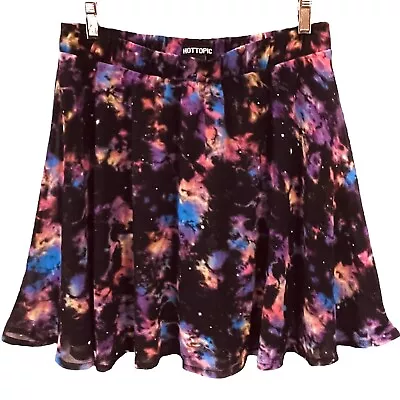 Hot Topic Galaxy Chiffon Skater Skirt Size Large Elastic Waist Outer Space • £20.44