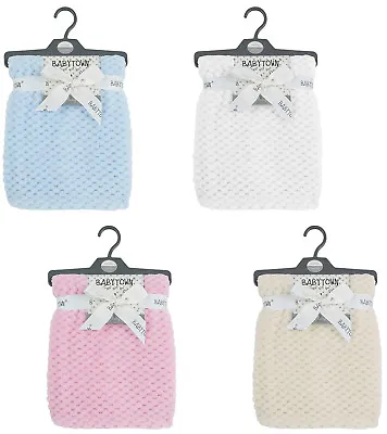 Baby Boys Girls Waffle Fleece Knitted Blanket Cot Pram Blanket Wrap Comforter • £8.95