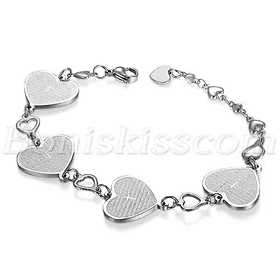 Women's Stainless Steel Heart LORD'S PRAYER Cross Bracelet Valentine's Day Gift • $9.99