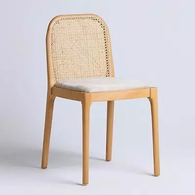 Thomas Dining Chair Natural Fabric Seat With Cane Backrest With Wood Frame • £189