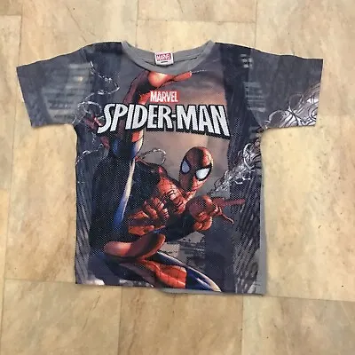 Boys TU Marvel Spider-Man Mesh Print Grey  T-shirt Short Sleeve Top Age 4 Years • £3