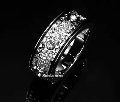 Pave VVS Moissanite 8mm Wide Mechanical Gear Style Ring For Unisex 925 Silver • $245.41