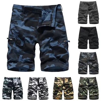 Mens Cargo Shorts Belted Flat Front Pockets Washed Lounge - 30 32 34 36 38 40 42 • $24.99