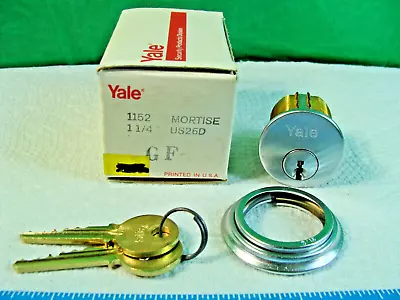 Yale Mortise Cylinder Lock 1152 1-1/4 US26D 2-Keys Satin NIB NOS Key-GF Scovill • $20