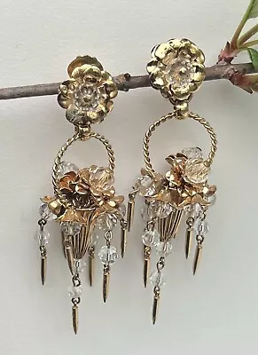 Vintage 1954 Napier Earrings Crystal Beaded Flower Basket Marilyn Monroe • $51