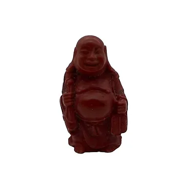 Miniature Buddha Figurine Red Resin 2.25  Tall Laughing Big Belly • £7.60