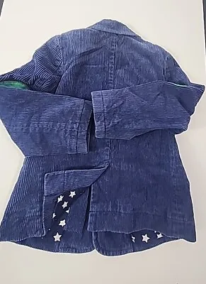 Mini Boden Boys 4-5Y Corduroy Blazer Jacket Navy Blue Elbow Patches Lined Cotton • $18