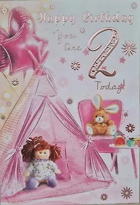 2nd Birthday Card  2 Year Old Girl. You're  2  Today  Large Card 9  X 6  • £3.49