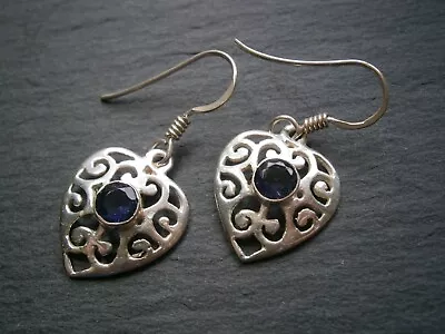 925 Sterling Silver Violet Blue Iolite Gemstone Earrings • £18