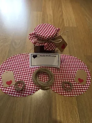 £3.50 • Buy 10 X Gingham Jam Jar Covers Bands,Ties,Tags & Labels. FREE PERSONALISED LABELS.