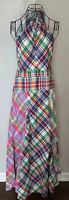 Polo Ralph Lauren Womens Maxi Dress 2 Multicolor Madras Plaid Halter Neck $298 • $76.49