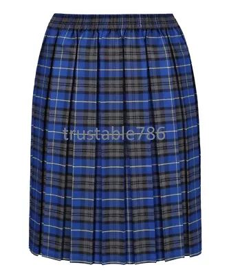 Girls Premium Quality Tartan Box Pleated School Uniform Skirt Red Blue (UK Made) • £19.99