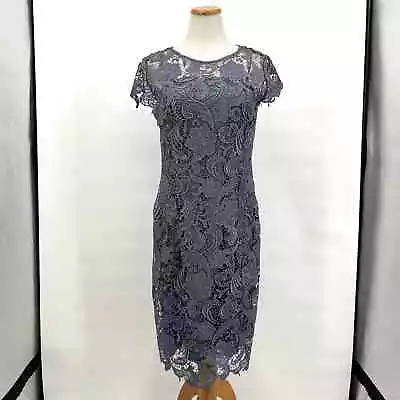 Patra Crocheted Venise Blue Lace Cocktail Dress Women's Size 14 • $59.95