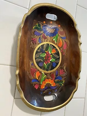Vintage Hand Painted Floral Wooden Decorative Folk Art Serving Tray Tea Tray • $17.75