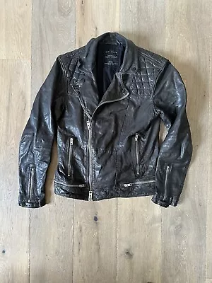 All Saints Small Mens Black Leather Biker Jacket • £60