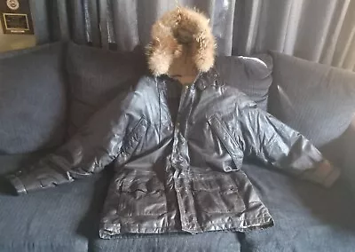 EDDIE BAUER Leather GOOSE DOWN Coyote Fur Hooded Heavy Parka Jacket Men's  XXL • $149.95