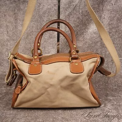 Vintage Ghurka Marley Hodgson The Derby #69 Tan Canvas Leather Trim Handbag Bag  • $23.50