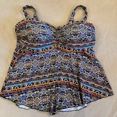 A Shore Fit Tankini Swimsuit Top 18W Blue Orange Paisley • $19.59