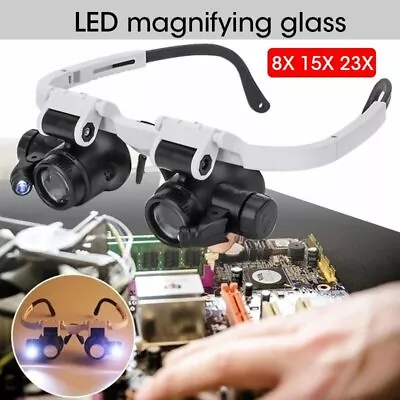 Double Eye Jewelry Watch Repair Head-mounted Magnifier Loupe Glasses LED Light • $12.73