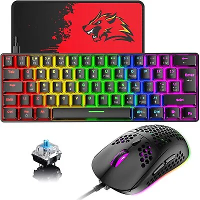 $25.99 • Buy 60% Mechanical Keyboard Compact 62 Keys Wired USB C And 6400 DPI Gaming Mouse 